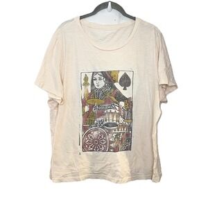 Lucky Brand Queen of Spades Playing Cards Crewneck T-Shirt Tan Size XXL